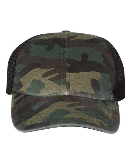 111P Garment Washed Printed Trucker Cap