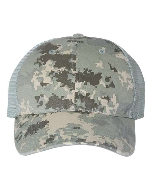 111P Garment Washed Printed Trucker Cap
